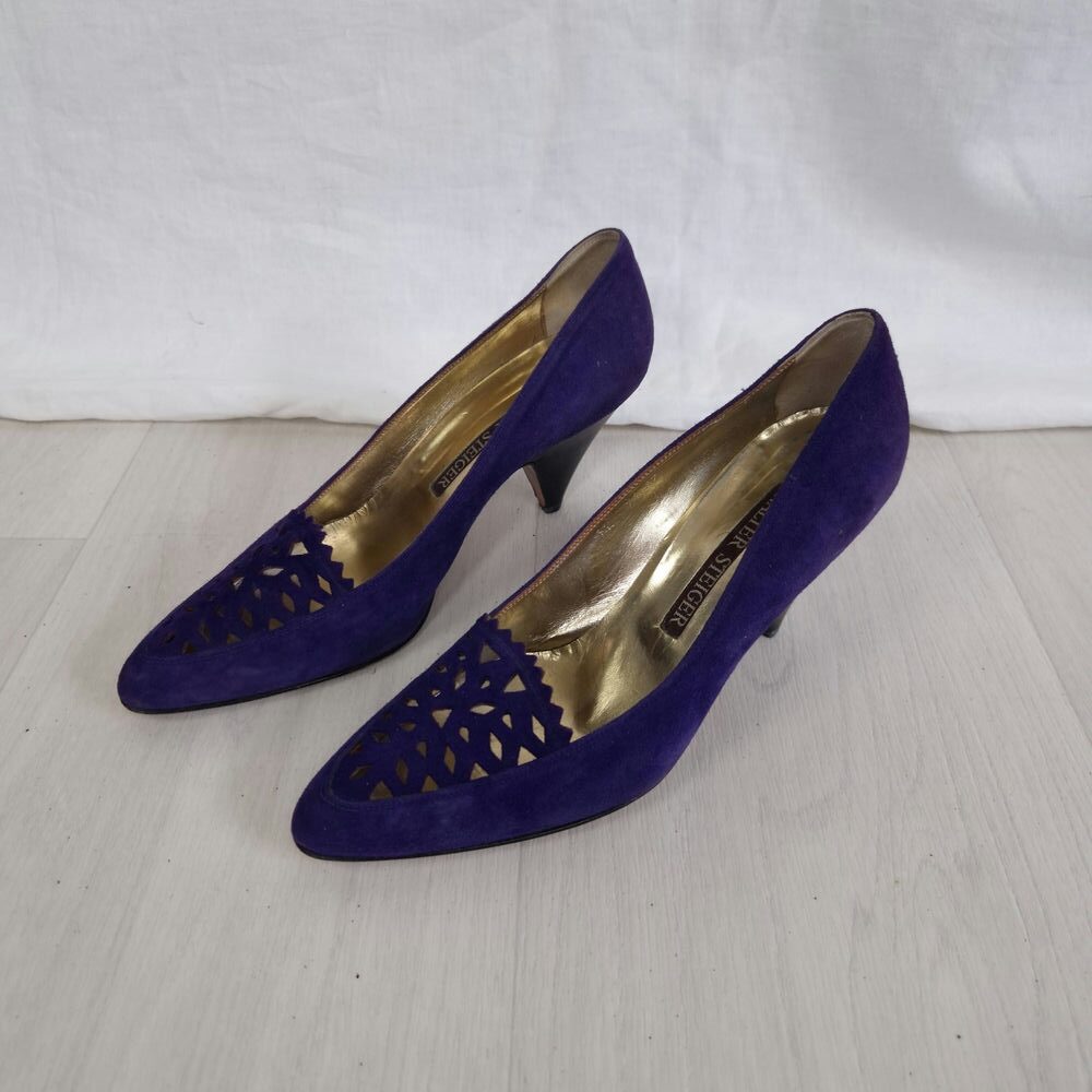 Walter Steiger scarpe viola con tacco vintage 1980s