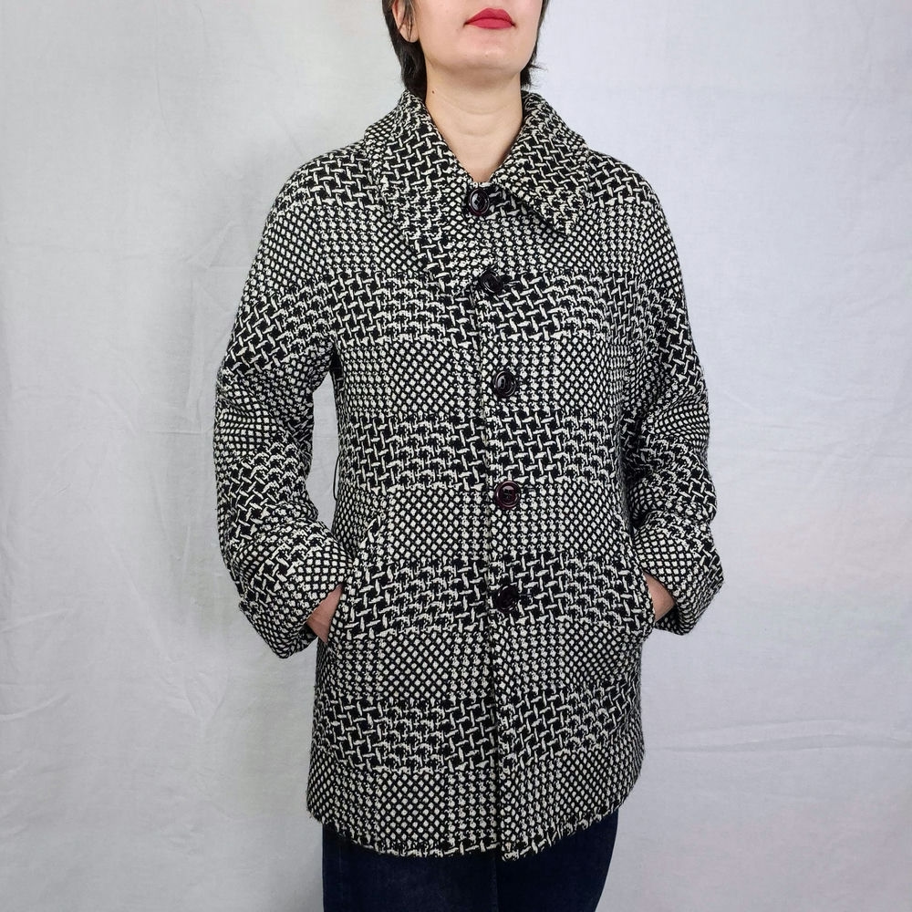 black and white coat