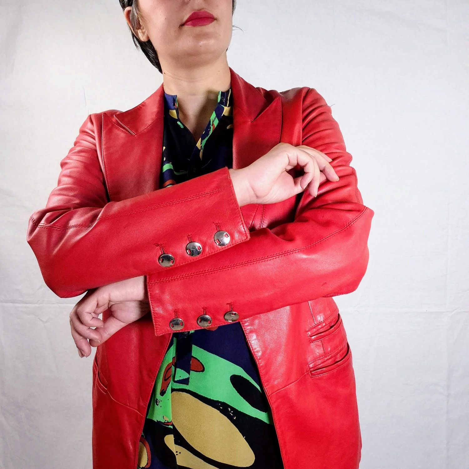 red glam leather jacket