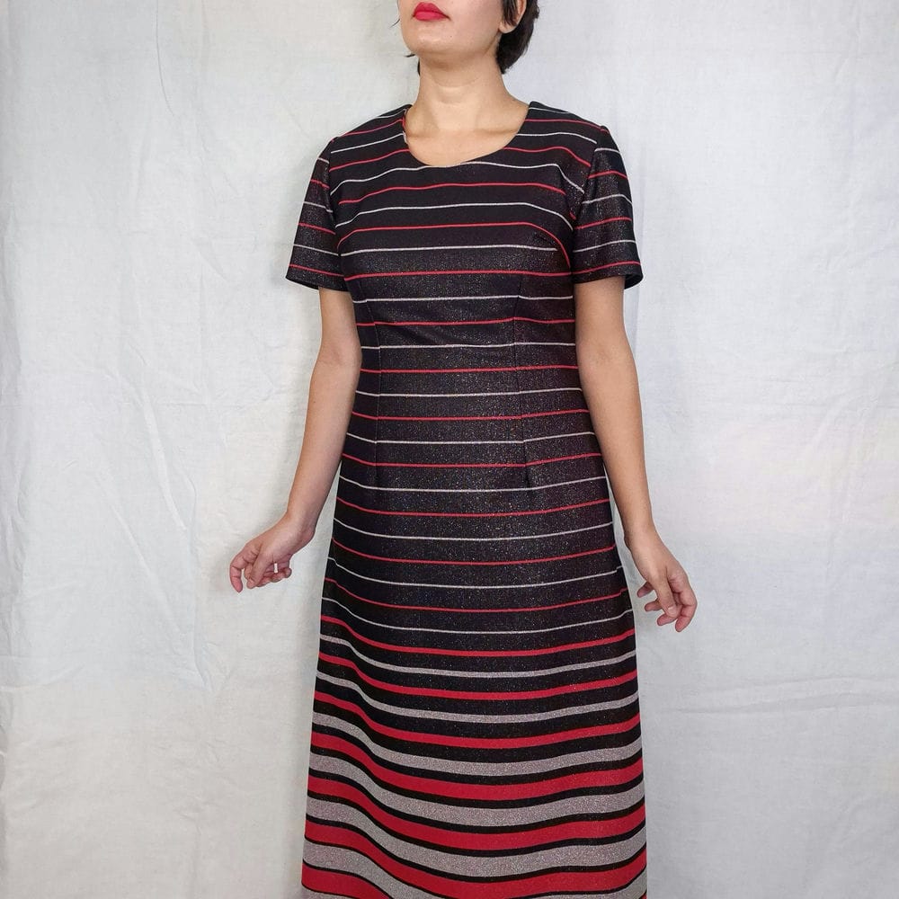 Maxi vestito a righe vintage anni 70