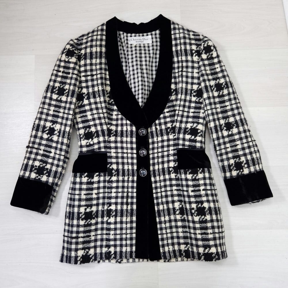 giacca bianca e nera tartan