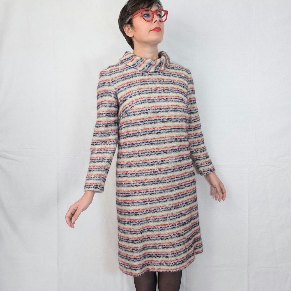 Abito sartoriale anni '60 in lana con motivo a righe - immagine 3