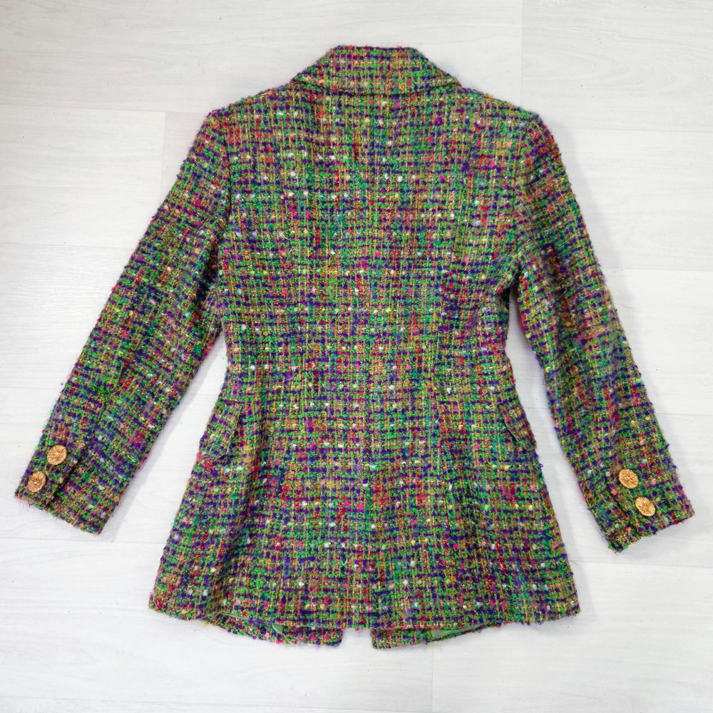 Guy Laroche cappotto verde tweed con bottoni dorati 1990s