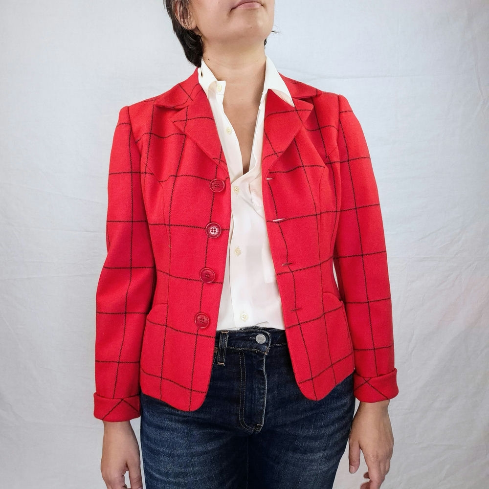 checked red jacket