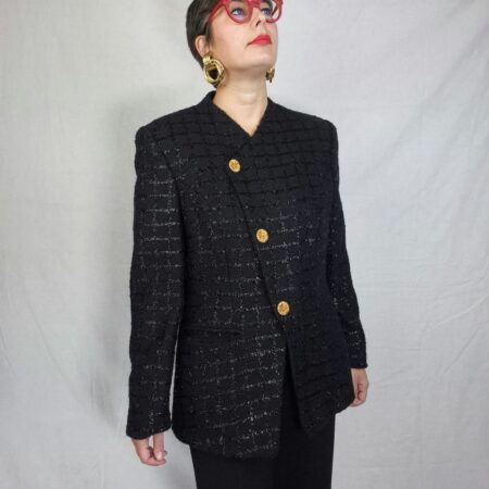 Guy Laroche giacca nera elegante con chiusura asimmetrica