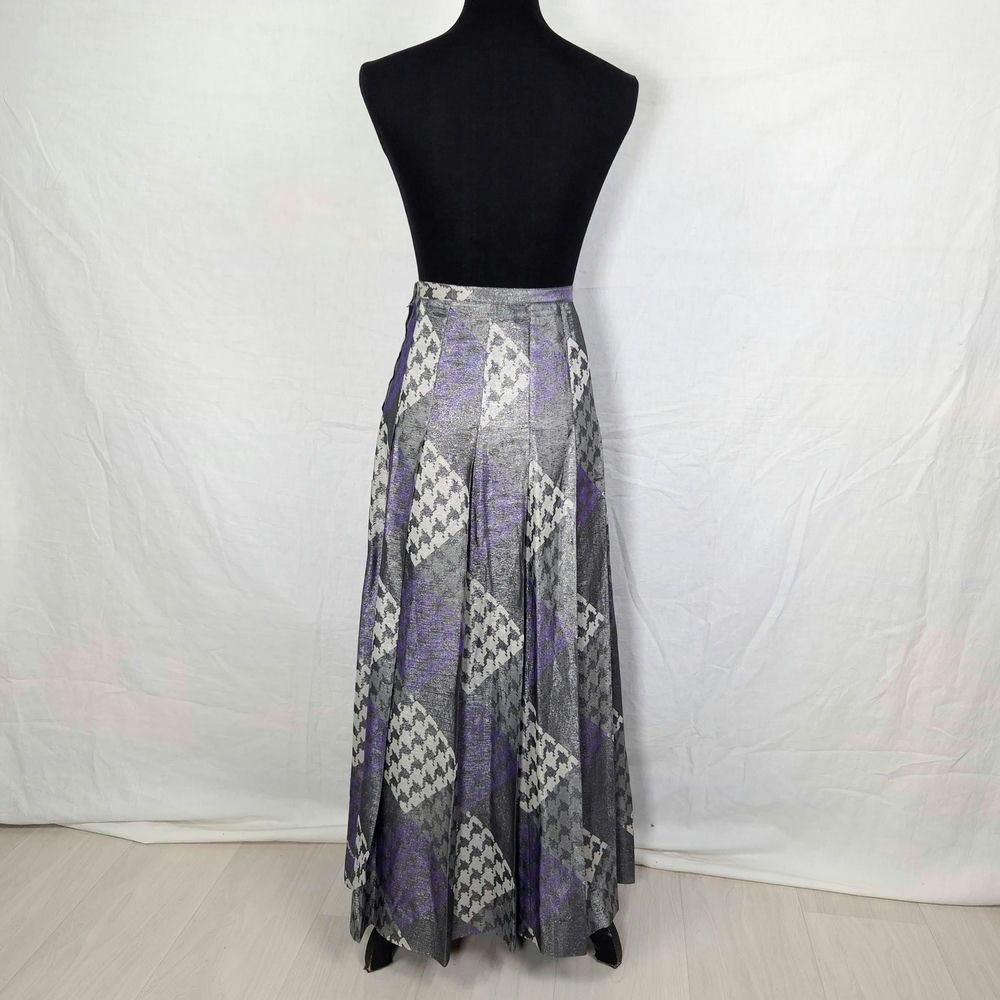 Gonna sartoriale vintage 70s con fantasia argento e viola