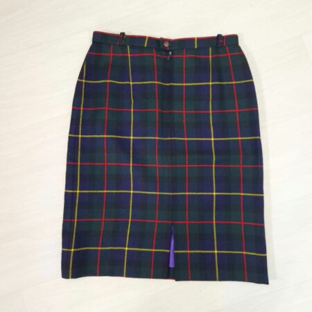Gonna scozzese verde in lana vintage 1990s