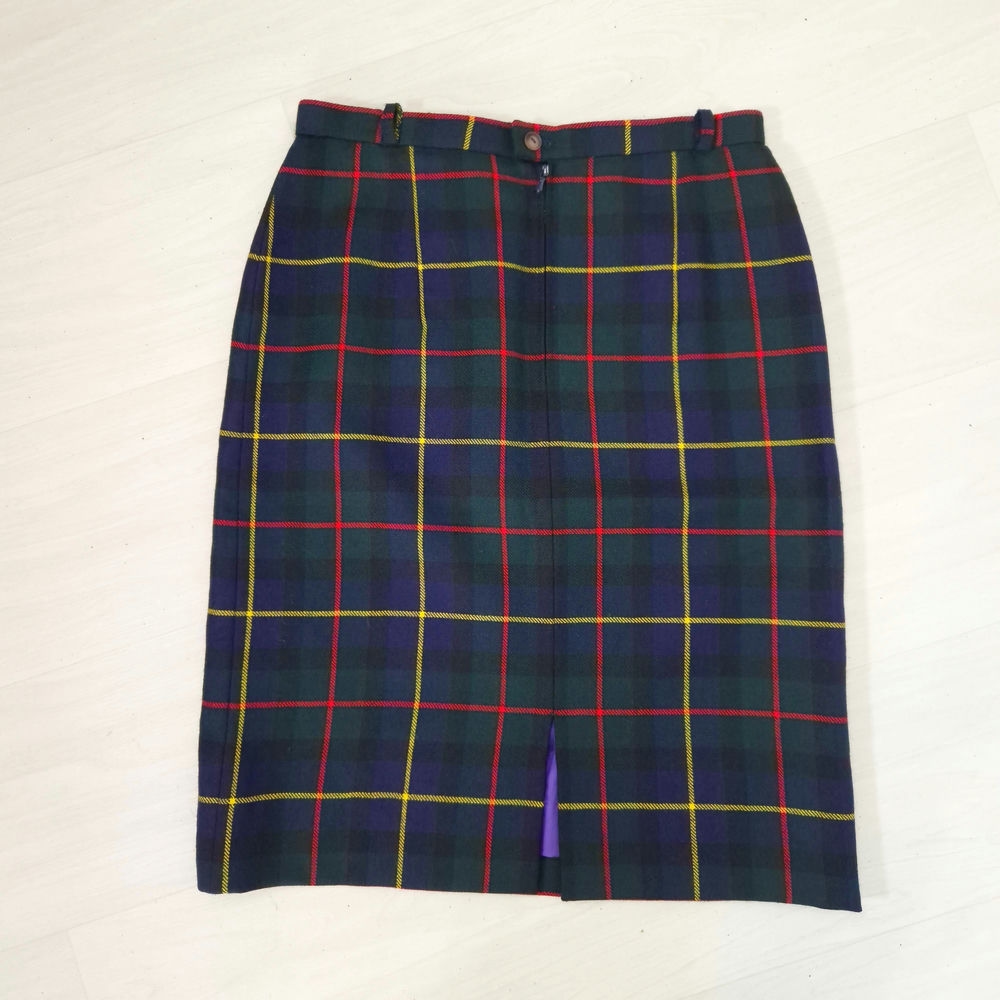 Gonna scozzese verde in lana vintage 1990s