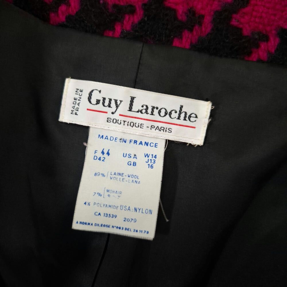 Guy Laroche giacca rosa e nera in lana 1980s