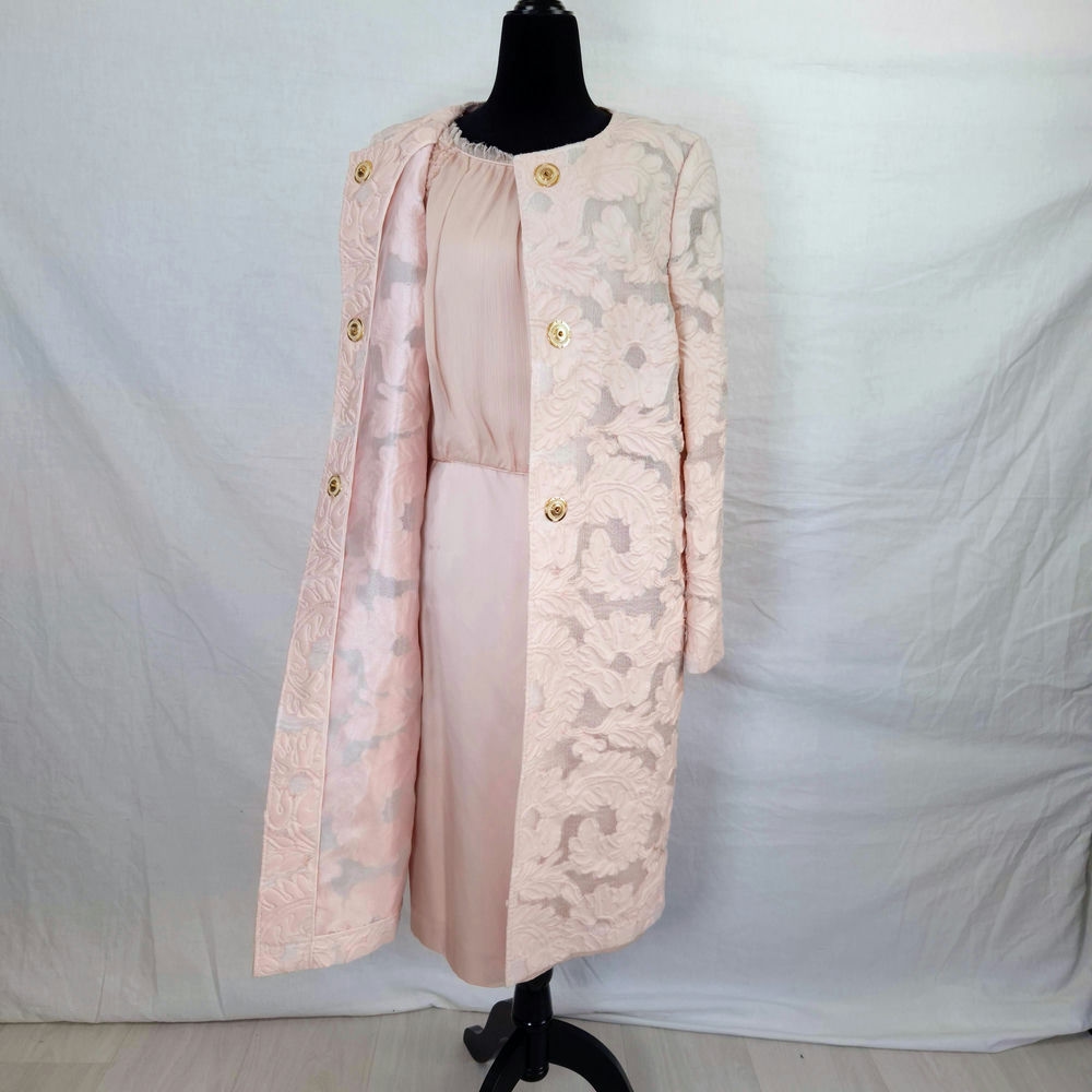 Escada completo da cerimonia rosa cipria vestito e spolverino