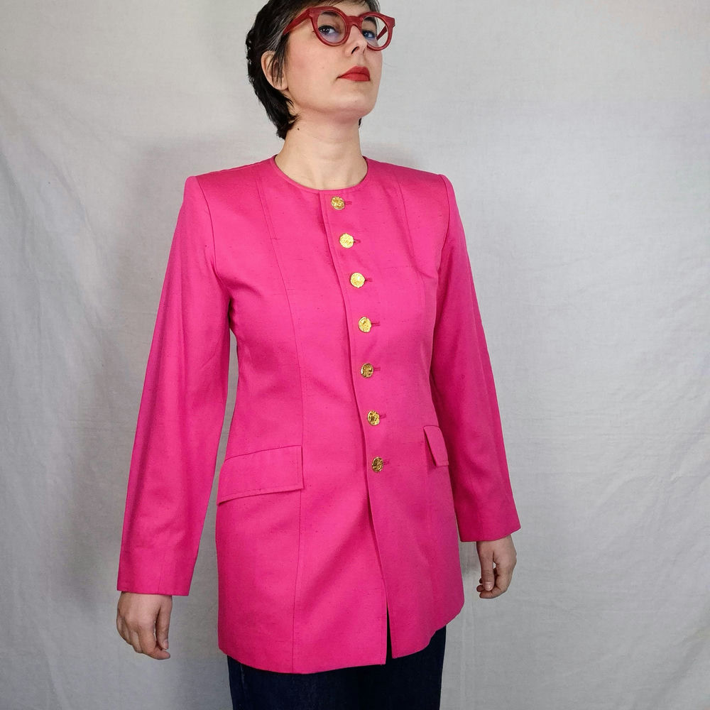 YSL Variation giacca rosa lunga con bottoni dorati 1999 - immagine 5