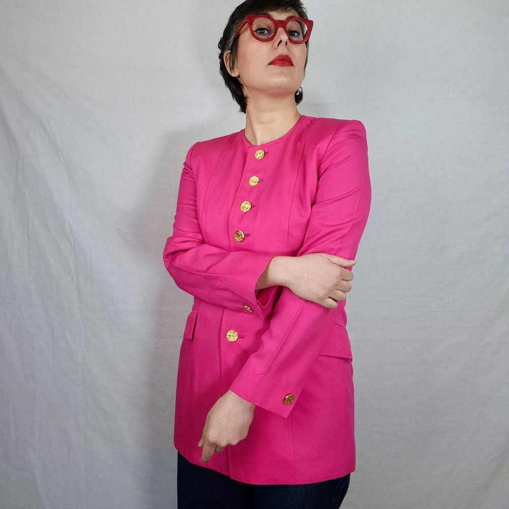 YSL Variation giacca rosa lunga con bottoni dorati 1999 - immagine 8