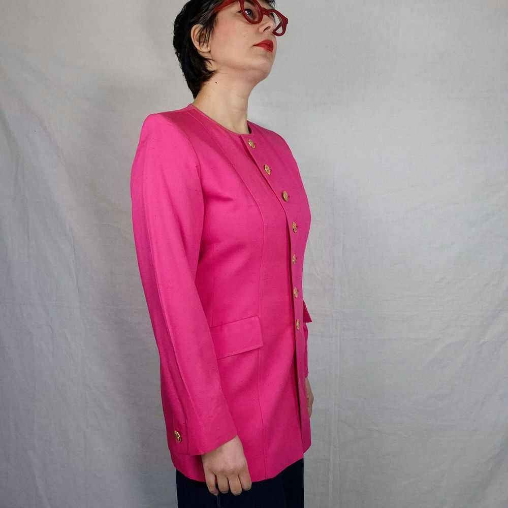 YSL Variation giacca rosa lunga con bottoni dorati 1999 - immagine 7