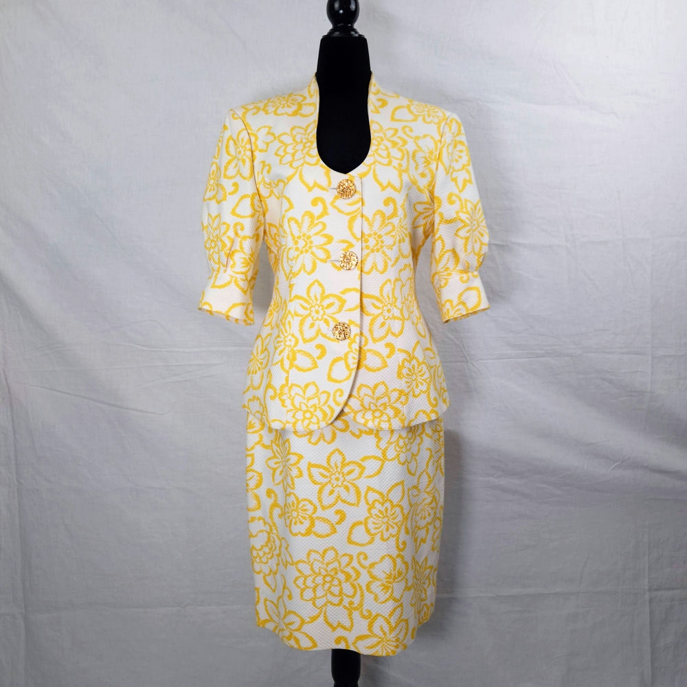 Guy Laroche completo giallo a fiori vintage 1990s