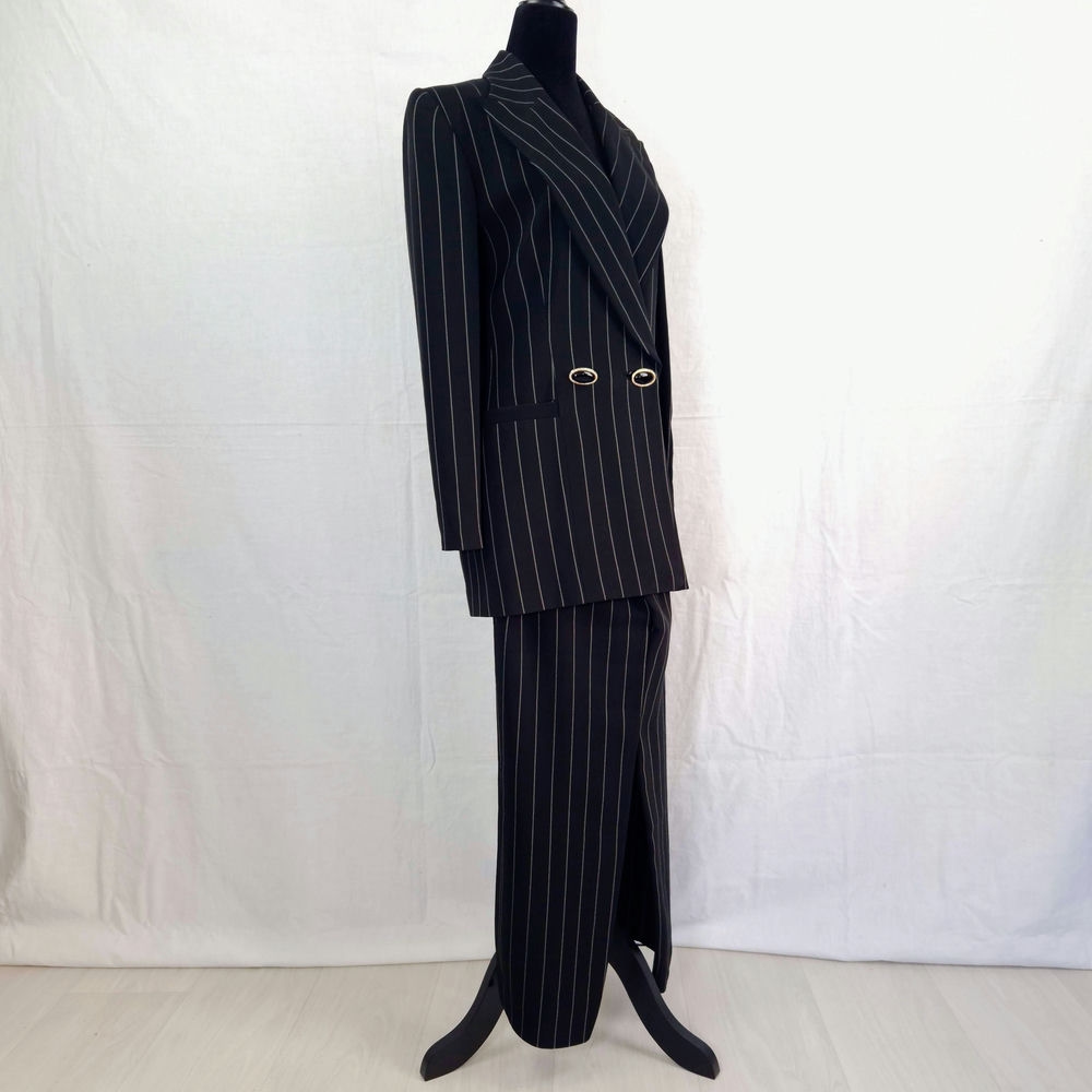 pinstriped women suit