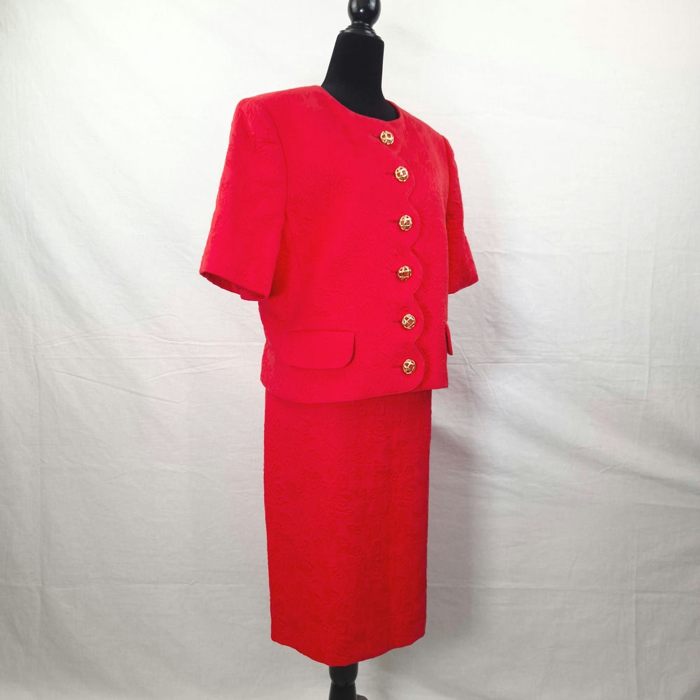 red skirt suit