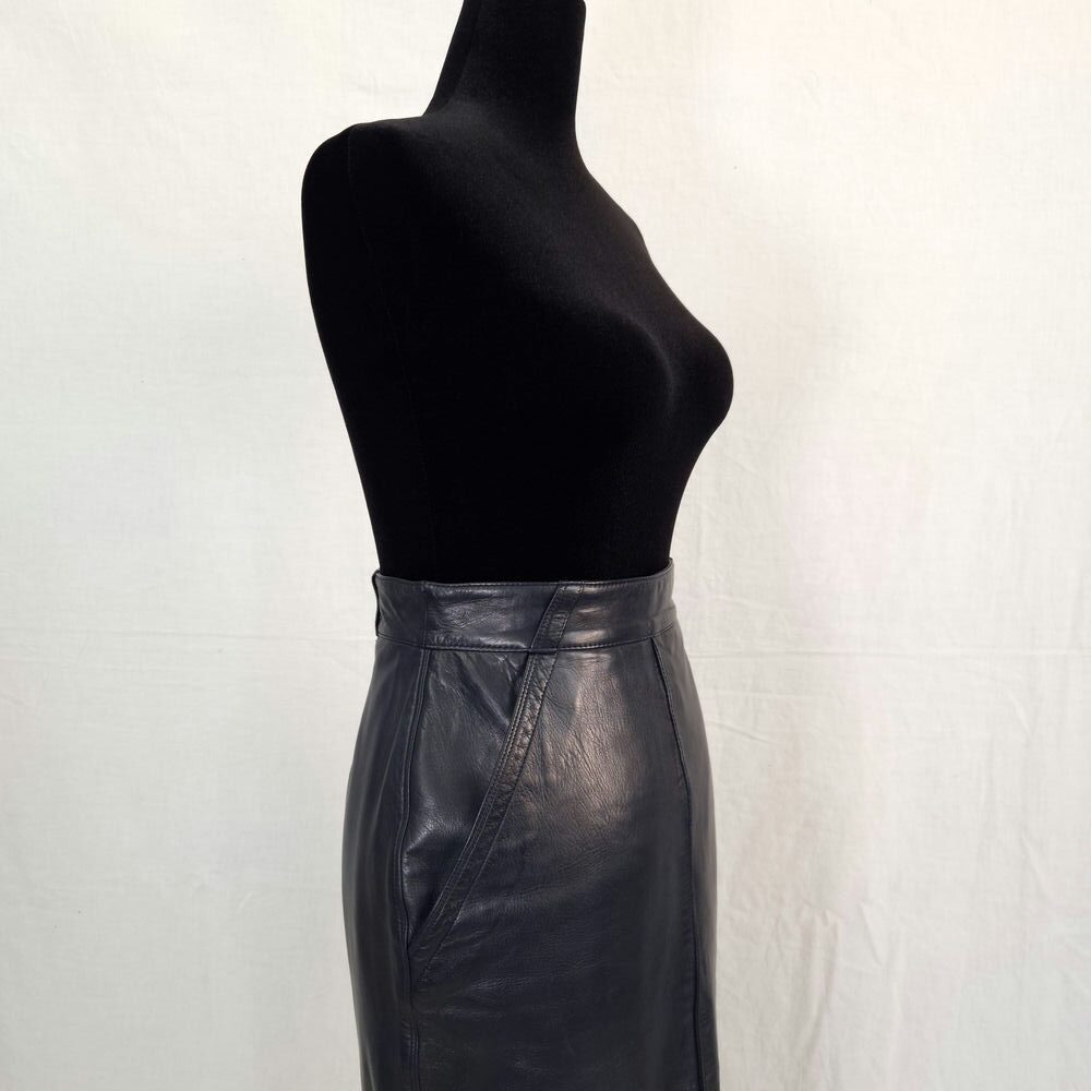 blue leather skirt