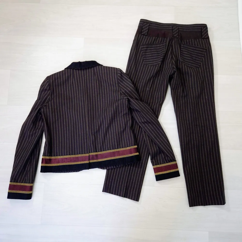 Kenzo tailleur pantalone marrone a righe anni 2000