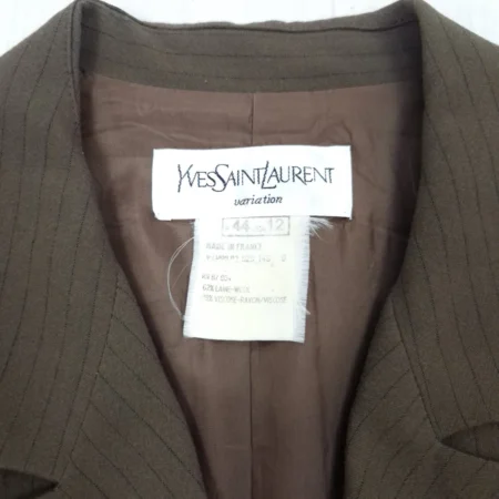 YSL giacca marrone gessata doppiopetto 1980s