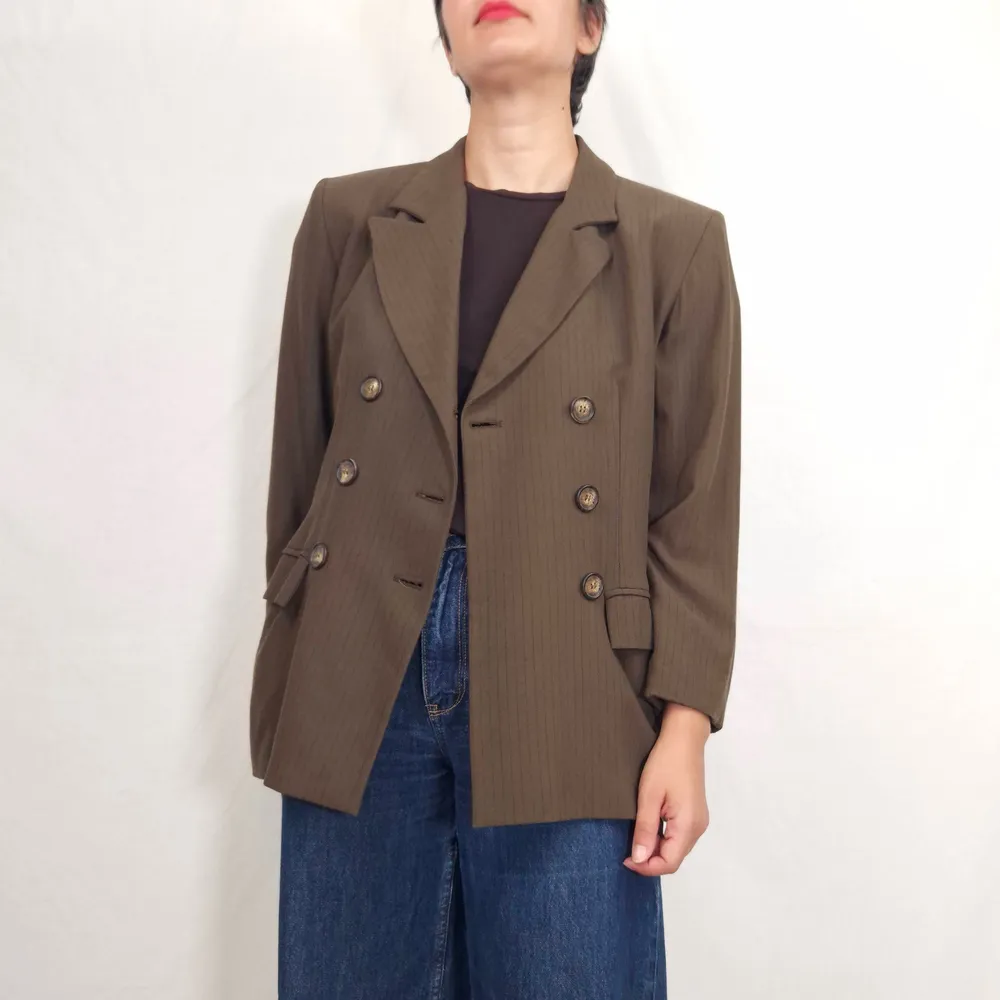 brown pinstriped jacket