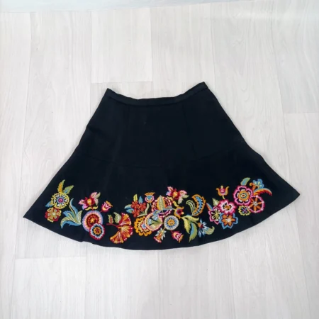 Gonna nera con ricami floreali Kenzo Paris vintage